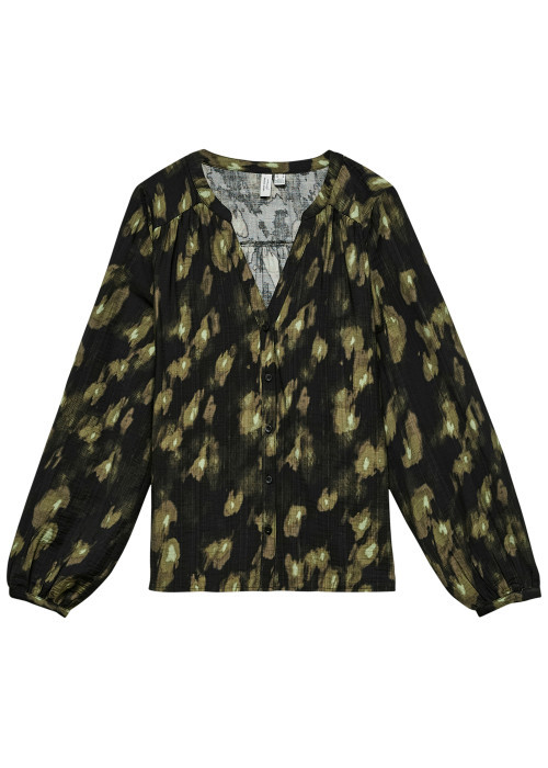 Blouse noire à motifs coupe droite pourvue d'un...