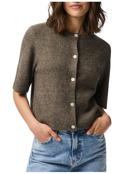 Gilet taupe uni avec une coupe droite et un col...
