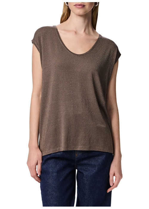 T-shirt taupe uni avec une coupe droite et des manches courtes