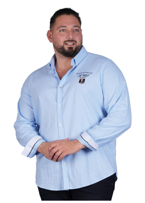 Chemise en coton ciel à motifs avec une coupe droite et un col boutonné
