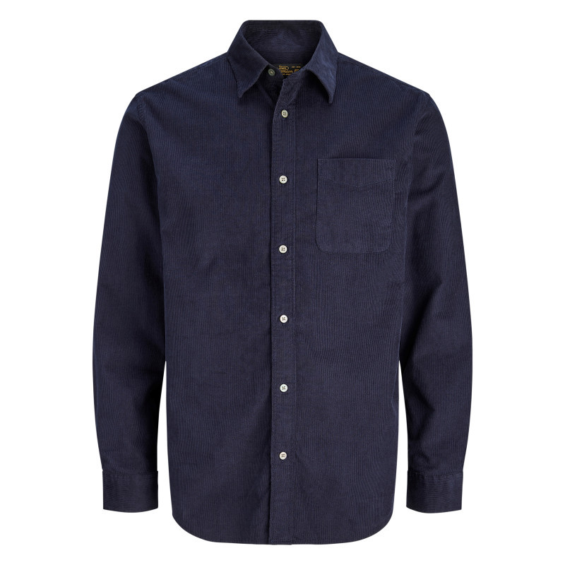 Premium - Chemise En Coton Marine Unie Avec Une Coupe Droite Et Un Col à Revers - Bleu Foncé
