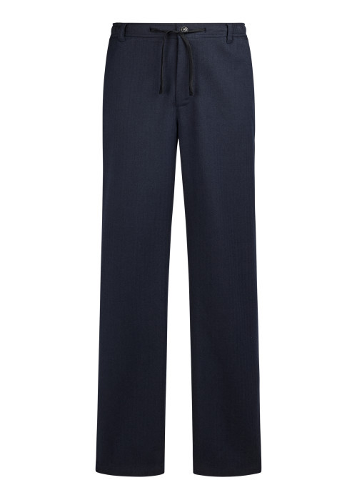 Pantalon chino marine uni avec une coupe droite et une taille élastiquée