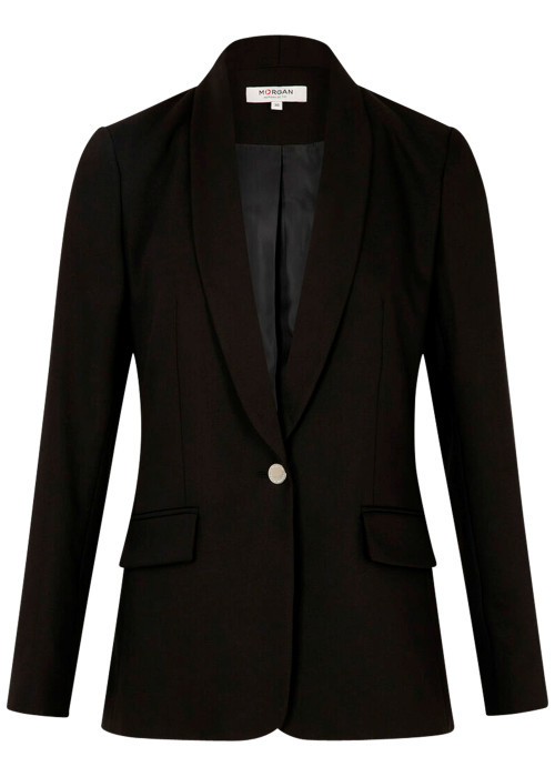 Blazer noir à coupe droite pourvu d'un col châle et de manches longues