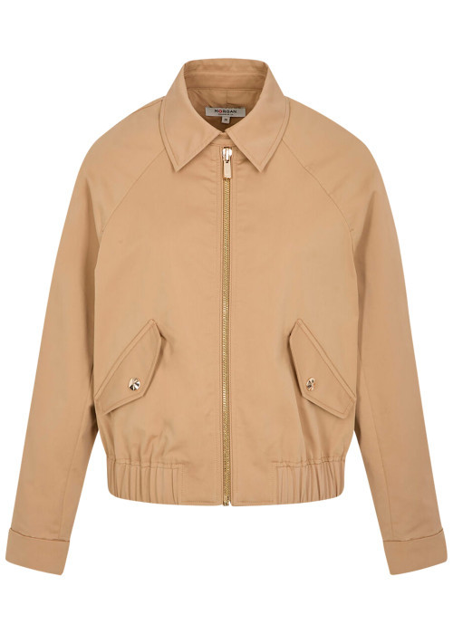 Blouson beige à coupe ajustée pourvu d'un col à revers et de manches longues