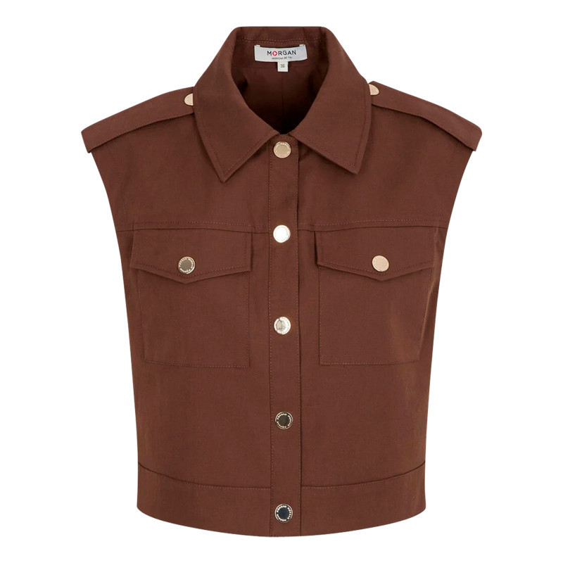Morgan - Veste Marron Sans Manche à Coupe Droite Pourvue D'un Col à Revers - Marron Morgan - Veste Marron Sans Manche à Coupe Droite Pourvue D'un Col à Revers - Marron