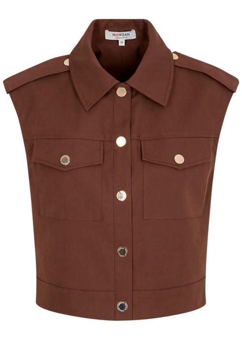 Veste marron sans manche à coupe droite pourvue...