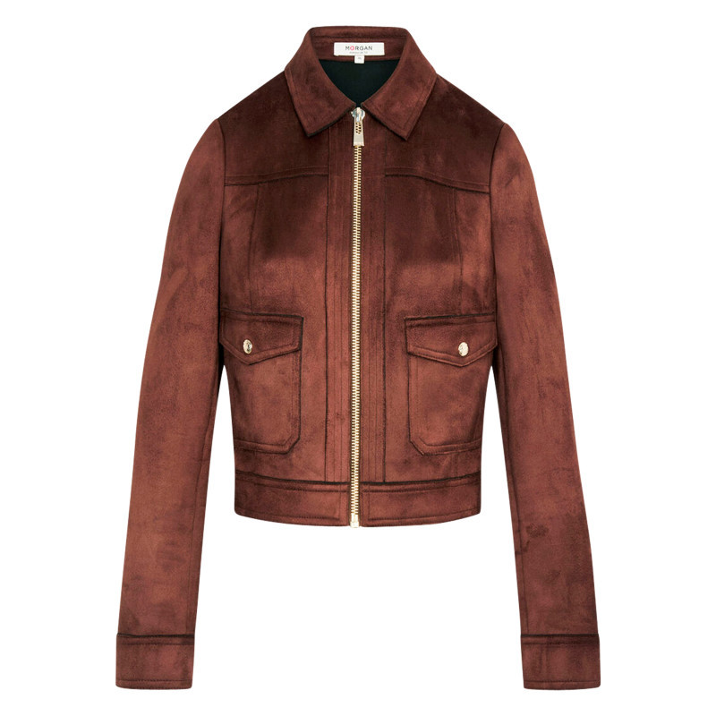 Morgan - Blouson Marron à Coupe Droite Pourvu D'un Col à Revers Et De Manches Longues - Marron