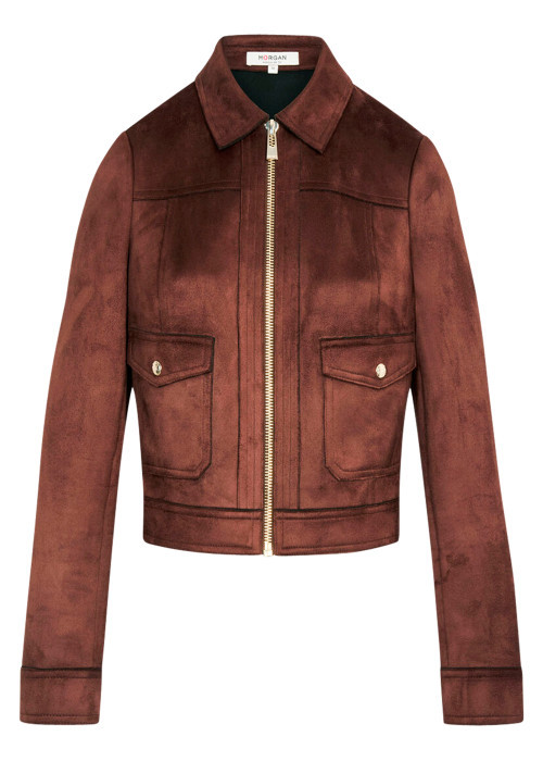 Blouson marron à coupe droite pourvu d'un col à...