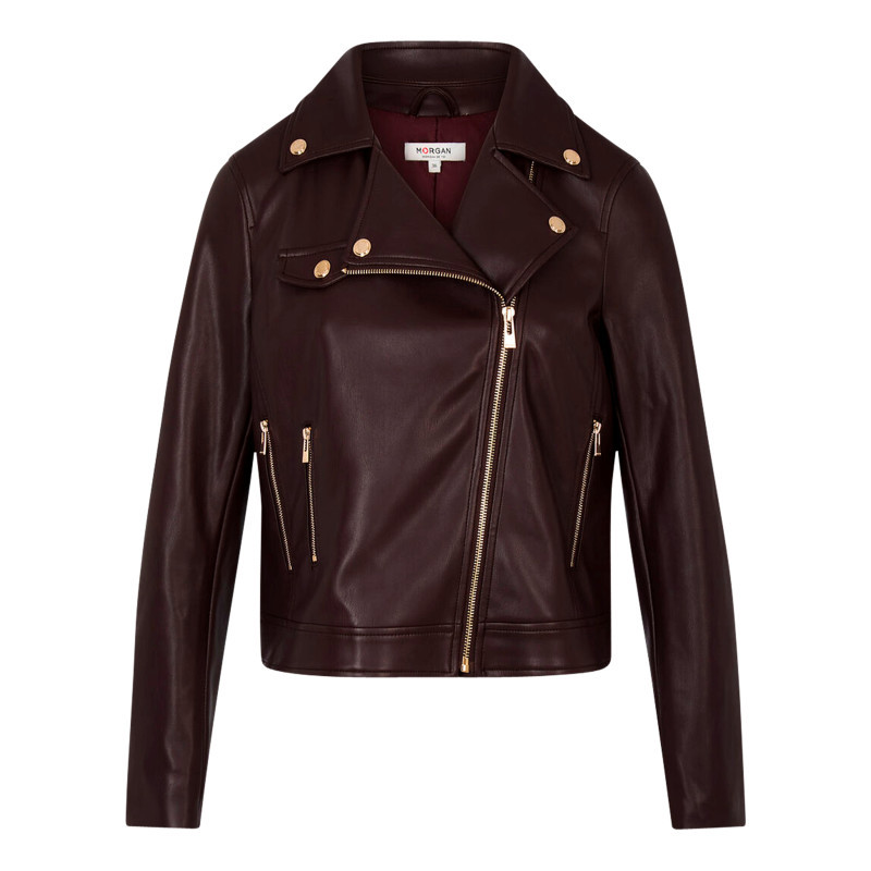 Morgan - Veste Perfecto Bordeaux à Coupe Droite Pourvue D'un Col à Revers - Rouge Foncé
