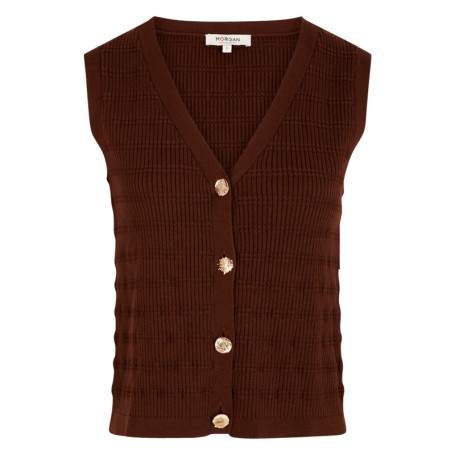 Gilet texturé marron sans manche à coupe droite...