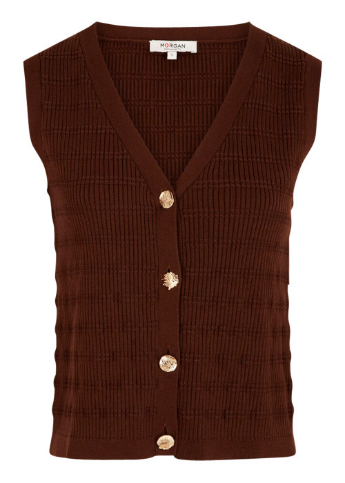 Gilet texturé marron sans manche à coupe droite...