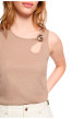 Thumbnail Top taupe côtelé sans manche à coupe droite pourvu d'un col rond - Image 4
