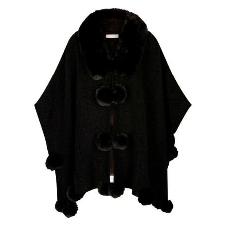 Poncho noir à coupe ample pourvu d'un col v et...
