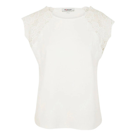 T-shirt en coton écru à coupe ajustée pourvu de...