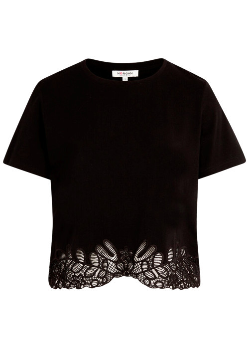 T-shirt en coton noir à coupe droite pourvu...