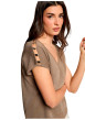 Thumbnail Top taupe à coupe droite pourvu d'un col v et de manches courtes - Image 2