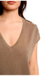 Thumbnail Top taupe à coupe droite pourvu d'un col v et de manches courtes - Image 4