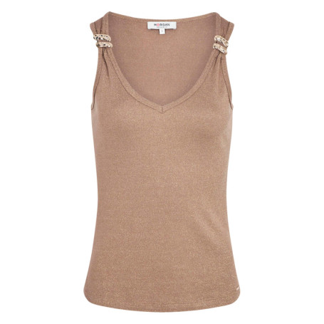 Débardeur taupe à coupe ajustée pourvu d'un col...
