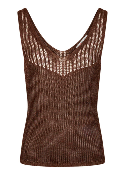 Débardeur marron à coupe ajustée pourvu d'un col v et de larges bretelles
