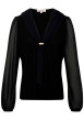 Thumbnail Blouse noir à coupe droite pourvue d'un col v et de manches longues
