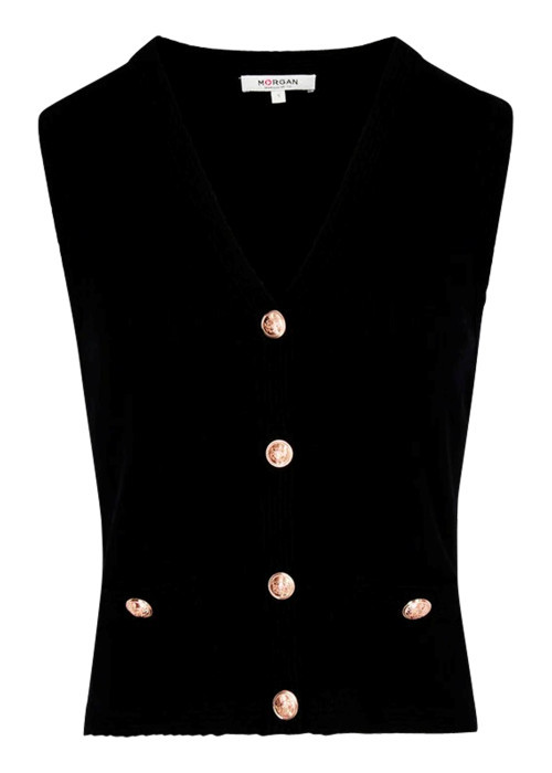 Gilet noir sans manche à coupe droite pourvu...