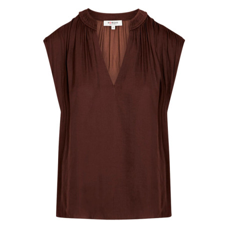 Blouse marron sans manche à coupe droite pourvu...