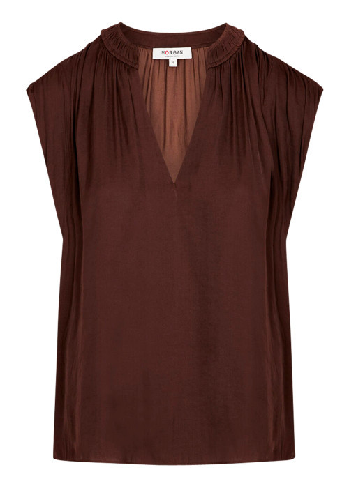Blouse marron sans manche à coupe droite pourvu...