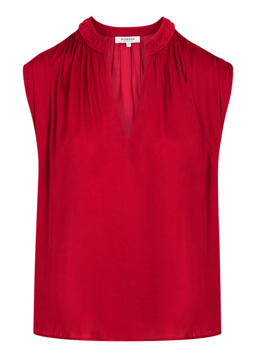 Blouse rouge sans manche à coupe droite pourvu...