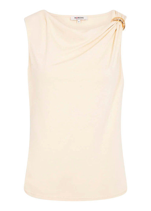 Top beige clair sans manche à coupe droite pourvu d'un col bénitier