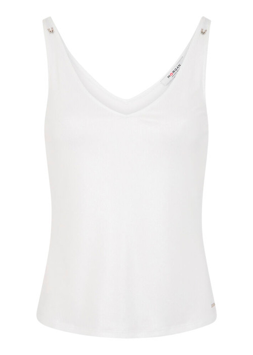 Débardeur blanc à coupe ajustée pourvu d'un col...