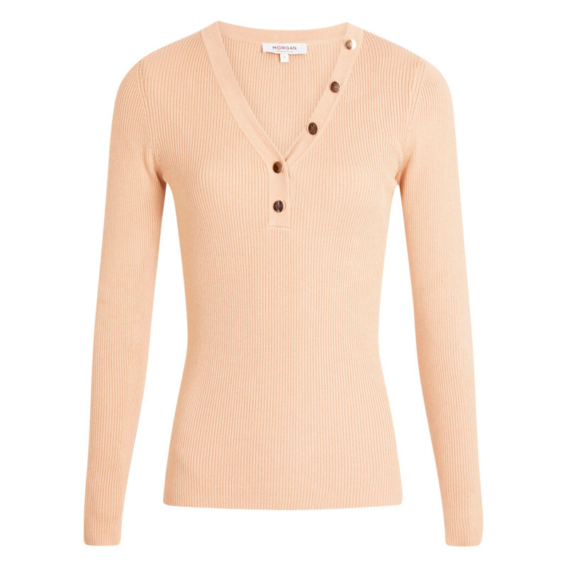 Morgan - Pull Beige à Coupe Ajustée Pourvu D'un Col V Et De Manches Longues - Beige Morgan - Pull Beige à Coupe Ajustée Pourvu D'un Col V Et De Manches Longues - Beige
