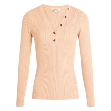 Pull beige à coupe ajustée pourvu d'un col v et...