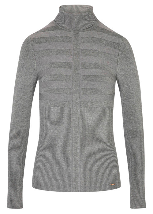 Pull gris à coupe ajustée pourvu d'un col roulé et de manches longues