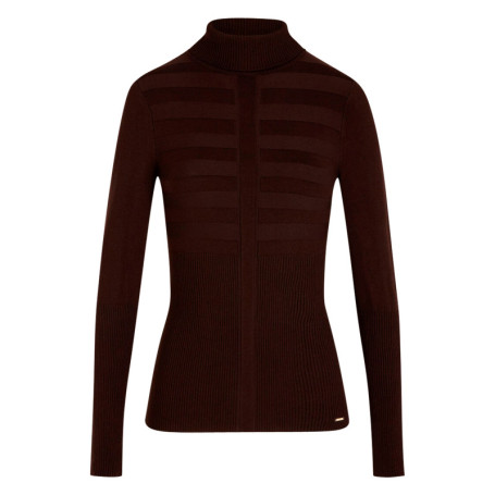 Pull marron à coupe ajustée pourvu d'un col...