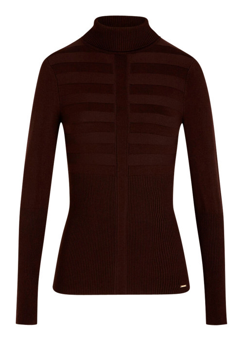 Pull marron à coupe ajustée pourvu d'un col...