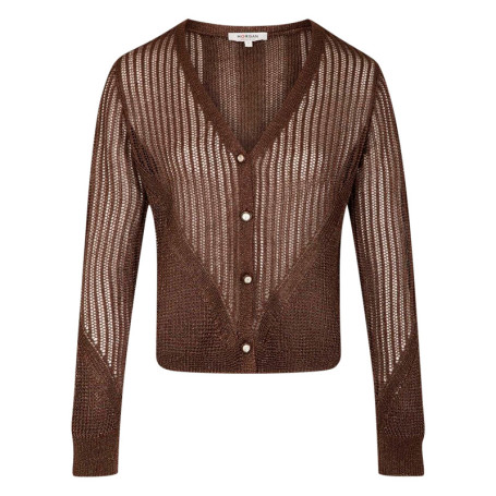 Gilet marron à coupe droite pourvu d'un col v...