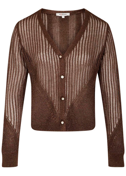 Gilet marron à coupe droite pourvu d'un col v et de manches longues
