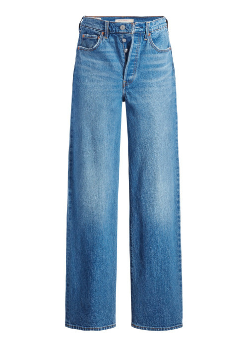 Jean Ribcage en coton bleu légèrement délavé pourvu d'une coupe wide leg