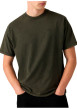 Thumbnail T-shirt en coton vert à coupe droite pourvu d'un col rond finition bord-côte - Image 3