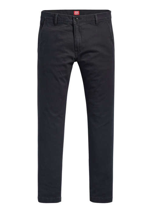 Pantalon chino en coton noir pourvu d'une fermeture zippée avec bouton