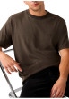 Thumbnail T-shirt en coton marron à coupe droite pourvu d'un large col rond - Image 4