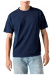 Thumbnail T-shirt en coton marine à coupe droite pourvu d'un col rond côtelé - Image 3