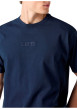 Thumbnail T-shirt en coton marine à coupe droite pourvu d'un col rond côtelé - Image 5