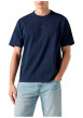 Thumbnail T-shirt en coton marine à coupe droite pourvu d'un col rond côtelé - Image 6