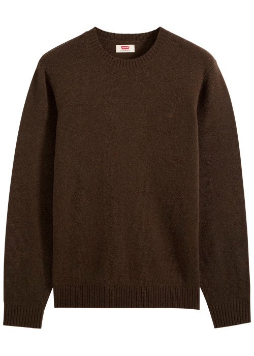 Pull en laine mélangée marron à coupe ajustée...