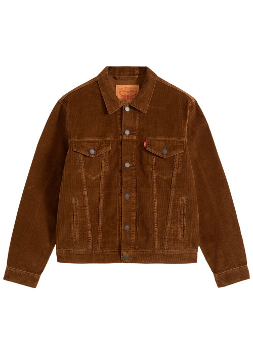 Blouson en coton brun à coupe ajustée pourvu d'un col à revers