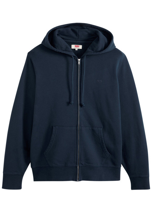 Sweat zippé en coton marine à coupe droite...