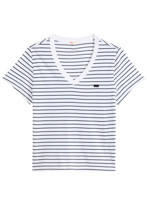 T-shirt en coton blanc à coupe droite pourvu d'un motif à rayures