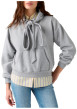 Thumbnail Sweat en coton mélangé gris à coupe ajustée pourvu d'un col à capuche - Image 3