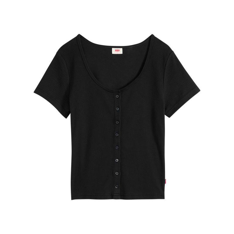 Levi's® - Top En Coton Noir à Coupe Ajustée Pourvu D'un Large Col Rond - Noir
